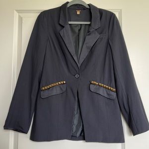 Free people grey silky blazer with brass embellishments